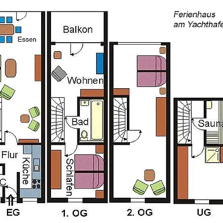 Ferienhaus Suedblick Am Hafen In Breege, Meerblick Von Allen Drei Etagen, Sauna Und Parkplatz Breege